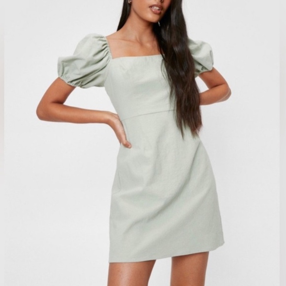 Nasty Gal Light Green Puff Sleeve Mini Dress